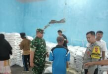 Bhabinkamtibmas dan Babinsa Desa Ciawilor Monitoring Penyaluran Bantuan Pangan Beras bagi 1.550 KPM