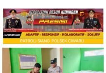 Patroli Siang Polsek Ciwaru Pantau Kegiatan Masyarakat dan Ketahanan PanganKUNINGAN – Dalam rangka menjaga situasi kamtibmas tetap aman dan kondusif, personel Polsek Ciwaru melaksanakan patroli siang dengan menyambangi sejumlah lokasi aktivitas masyarakat di wilayah hukum Polsek Ciwaru, Kabupaten Kuningan, Selasa (2/9/2026).Dalam kegiatan tersebut, personel kepolisian melakukan pemantauan sekaligus berdialog dengan masyarakat dan aparatur setempat. Patroli juga menyasar kegiatan masyarakat yang berkaitan dengan ketahanan pangan, termasuk pemantauan ketersediaan bahan pangan.Personel Polsek Ciwaru menyampaikan imbauan kamtibmas kepada masyarakat agar bersama-sama menjaga keamanan lingkungan, meningkatkan kewaspadaan terhadap potensi gangguan kamtibmas serta segera melaporkan kepada pihak kepolisian apabila menemukan hal-hal yang mencurigakan.Kegiatan patroli siang tersebut merupakan bentuk kehadiran Polri di tengah masyarakat sekaligus sebagai upaya menciptakan rasa aman dan nyaman bagi warga.Kapolres Kuningan AKBP Bellen Anggara Pratama, S.I.K., M.H., mengatakan bahwa kegiatan patroli merupakan bagian dari upaya Polri memberikan pelayanan dan perlindungan kepada masyarakat.“Kami terus mendorong jajaran untuk meningkatkan kehadiran polisi di tengah masyarakat melalui kegiatan patroli dan sambang. Dengan komunikasi yang baik bersama masyarakat, diharapkan berbagai potensi gangguan kamtibmas dapat dicegah sejak dini,” ujar Kapolres Kuningan.Kapolres menambahkan, sinergitas antara kepolisian, pemerintah desa dan masyarakat sangat diperlukan dalam menjaga keamanan serta mendukung program ketahanan pangan di wilayah.Melalui patroli rutin tersebut, Polsek Ciwaru berkomitmen memberikan pelayanan yang adaptif, responsif, kolaboratif dan solutif guna mewujudkan situasi kamtibmas yang aman dan kondusif di wilayah hukum Polsek Ciwaru.