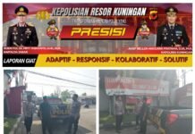 Polsek Kramatmulya Polres Kuningan Kembali Laksanakan patroli kewilayahan guna mengantisipasi terjadinya tindak kriminalitas di Wilayah Hukum Sambangi Security SPBU Desa Cilowa