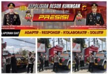 Patroli Siang Polsek Kramatmulya Melaksanakan antisipasi terjadinya Gangguan Kamtibmas dan tindak kriminalitas Sambangi Security SPBU Desa Cilowa