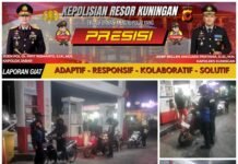 Patroli Malam Polsek Kramatmulya Antisipasi tindak kriminalitas dan Gangguan Kamtibmas Sambangi Security SPBU Desa Cilowa