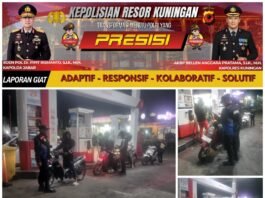 Patroli Malam Polsek Kramatmulya Antisipasi tindak kriminalitas dan Gangguan Kamtibmas Sambangi Security SPBU Desa Cilowa