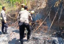 Polsek Ciawigebang dan Koramil Bersama Warga Lakukan Pemadaman Api di Desa Kadurama