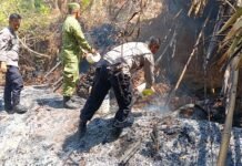 Cegah Api Meluas, Polsek Ciawigebang Bersama TNI dan Warga Padamkan Kebakaran Lahan di Desa Kadurama