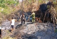 Gerak Cepat Polsek Ciawigebang Bersama Koramil dan Warga Tangani Kebakaran Lahan di Desa Kadurama