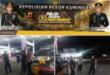 Laksanakan Patroli Malam Saat Antisipasi tindak Kriminalitas dan Gangguan Kamtibmas Sambangi SPBU Desa Cilowa