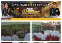 Bhabinkamtibmas Polsek Kramatmulya Hadiri Kegiatan Upacara serta Melaksanakan Sosialisasi Pencegahan Perundungan (Bullying) dan Kekerasan di Lingkungan Sekolah Desa Cikubangsari