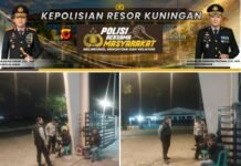 Polsek Kramatmulya Melaksanakan Patroli KRYD Malam Antisipasi tindak kriminalitas dan Gangguan Kamtibmas Sambangi Juru Parkir Café D’Jons Desa Cilaja