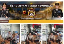 Patroli Siang Polsek Kramatmulya Melaksanakan antisipasi terjadinya Gangguan Kamtibmas dan tindak kriminalitas Sambangi Security Raffael Bus KNP Trans Desa Kalapagunung