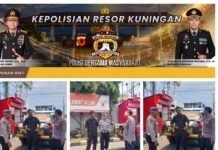 Patroli Siang Polsek Kramatmulya Melaksanakan antisipasi terjadinya Gangguan Kamtibmas dan tindak kriminalitas Sambangi Security SPBU Desa Cilowa