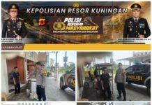 Patroli Siang Polsek Kramatmulya Melaksanakan antisipasi terjadinya Gangguan Kamtibmas dan tindak kriminalitas Sambangi Warga di Pasar Kurucuk Kramatmulya