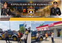 Polsek Kramatmulya Melaksanakan Patroli Dialogis Bangun Kesadaran Kolektif Warga dalam Menjaga Kamtibmas Sambangi Alfamart Desa Cilaja